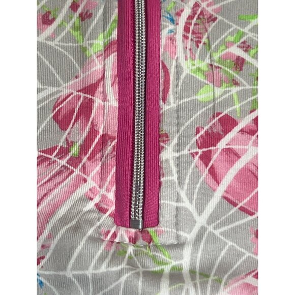 Pebble Beach Dry-Luxe Performance Sleeveless Shirt Pink Gray Floral Zipper Sz L - Picture 3 of 5